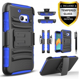 HTC 10 Case, Dual Layers [Combo Holster] Case And Built-In Kickstand Bundled with [Premium Screen Protector] Hybird Shockproof And Circlemalls Stylus Pen (Blue)